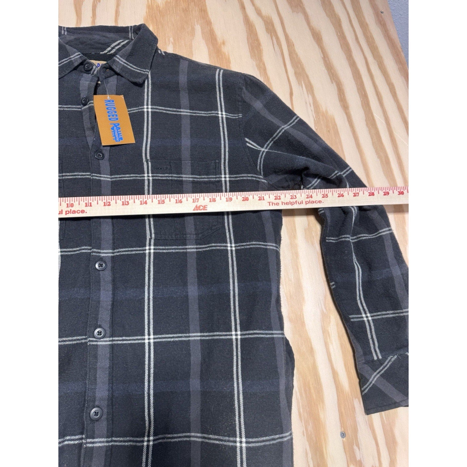 Rugged Point Flannel Shirt Mens Medium Gray Plaid Fleece Lined Button Front