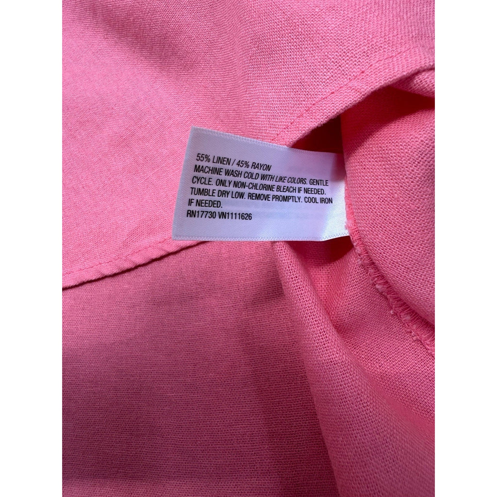 Isabel Short Sleeve Linen Blend Button Up Pink Blouse Women’s Size Small