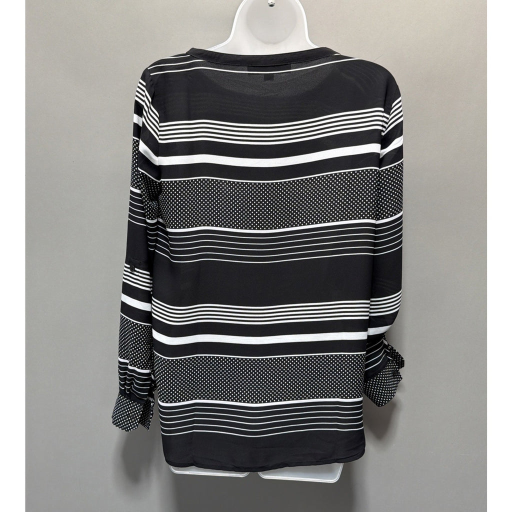 Ann Taylor LOFT Blouse Top Size XS Black White Striped Long Adj. Tab Sleeves