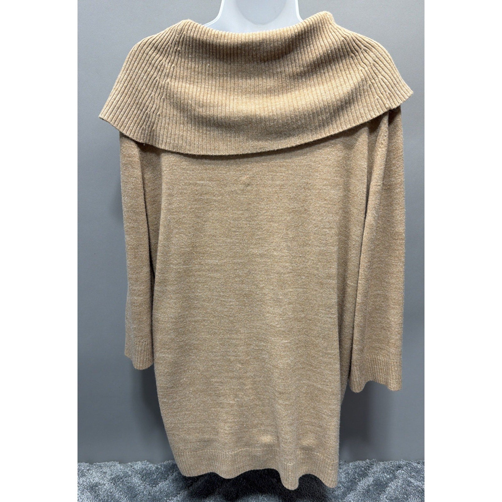 Women Spring+Mercer Brown Pullover Sweater Sz 2X Cowl Neck 3/4Sleeve Acrylic