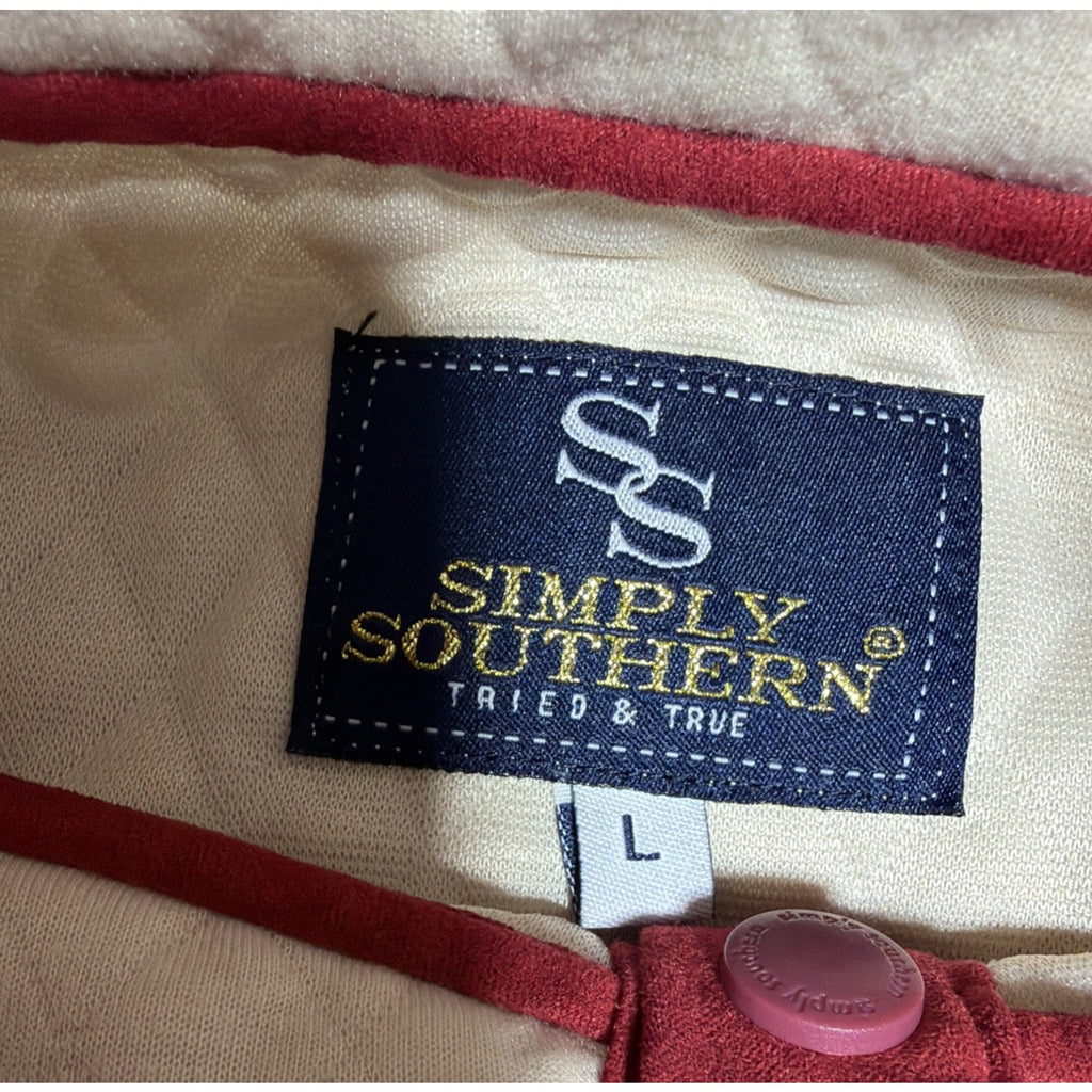 SIMPLY SOUTHERN Cream Red Quilted 1/4 Snap T Pullover Sweatshirt Size L Unisex