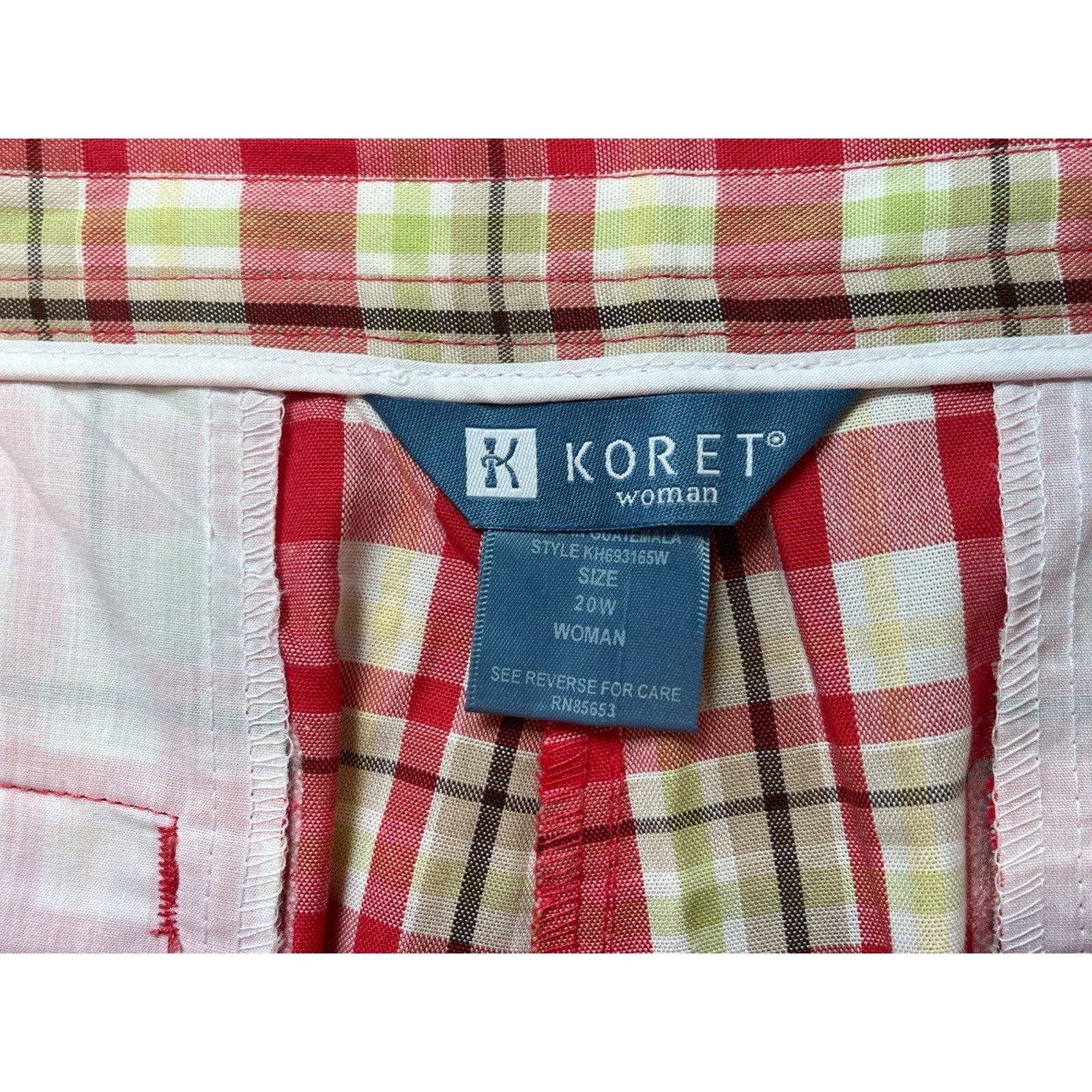 WOMENS SIZE 20W PINK PLAID KORET 2 POCKET ELASTIC WAIST SHORTS