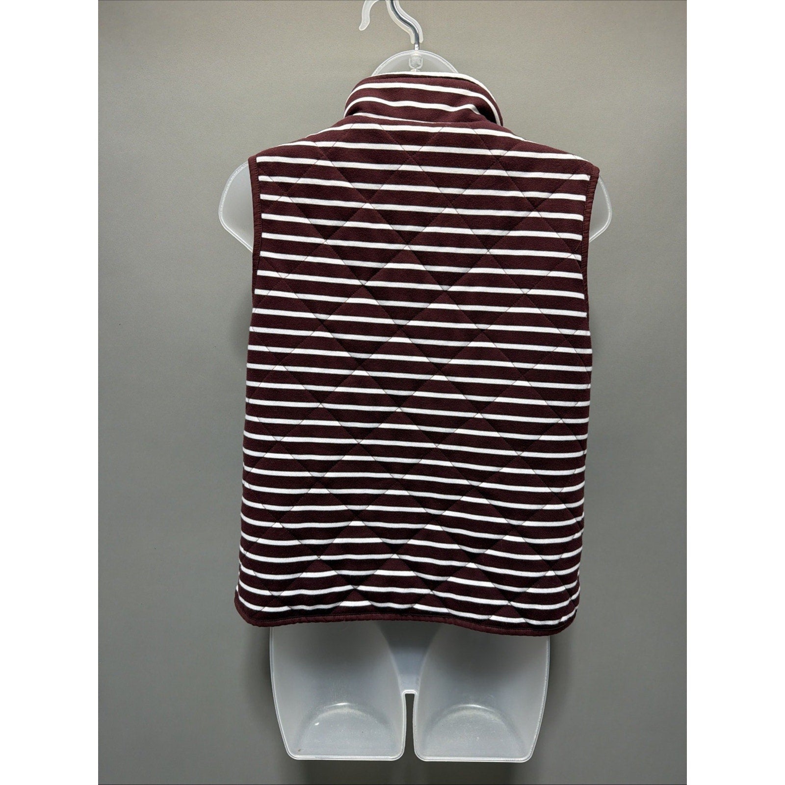 Honey Punch Quilted Linen Blend Red White Stripe Zip Front Lined Vest Medium