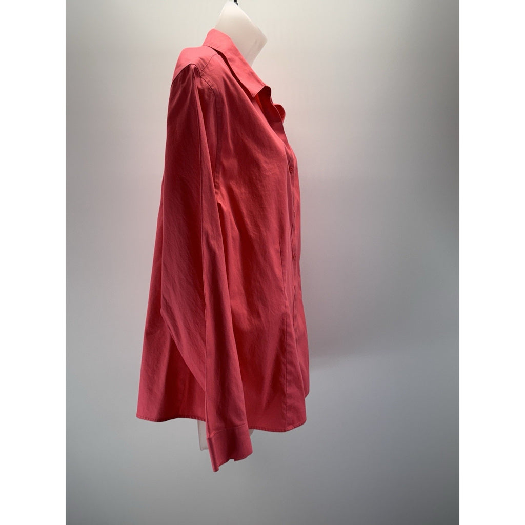 Chicos Wrinkle Resistant Button Up Shirt Size 3 US XL Coral Pink Long Sleeve