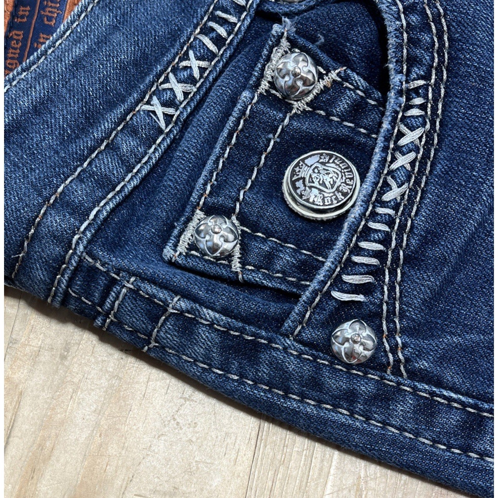 Rock Revival Celine Boot Cut Jeans Flap pockets Distressed Sz 30