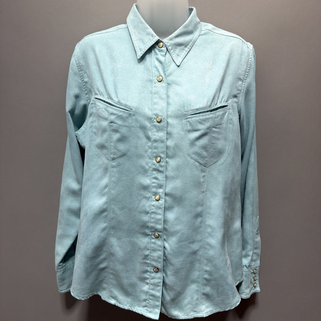 Columbia Women’s Turquoise Faux Suede Pearl Snap Outdoor Western Shirt Size L