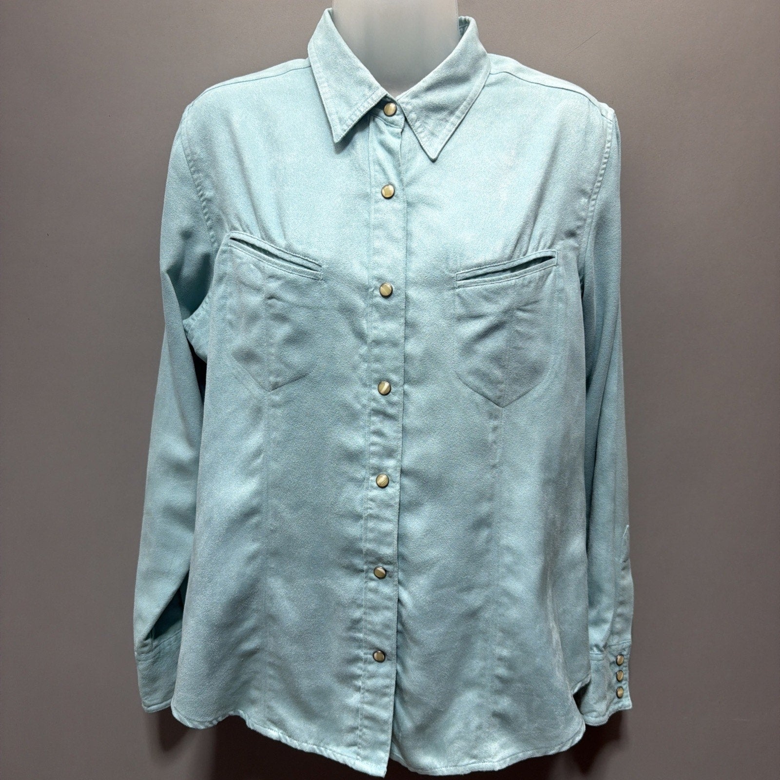 Columbia Women’s Turquoise Faux Suede Pearl Snap Outdoor Western Shirt Size L