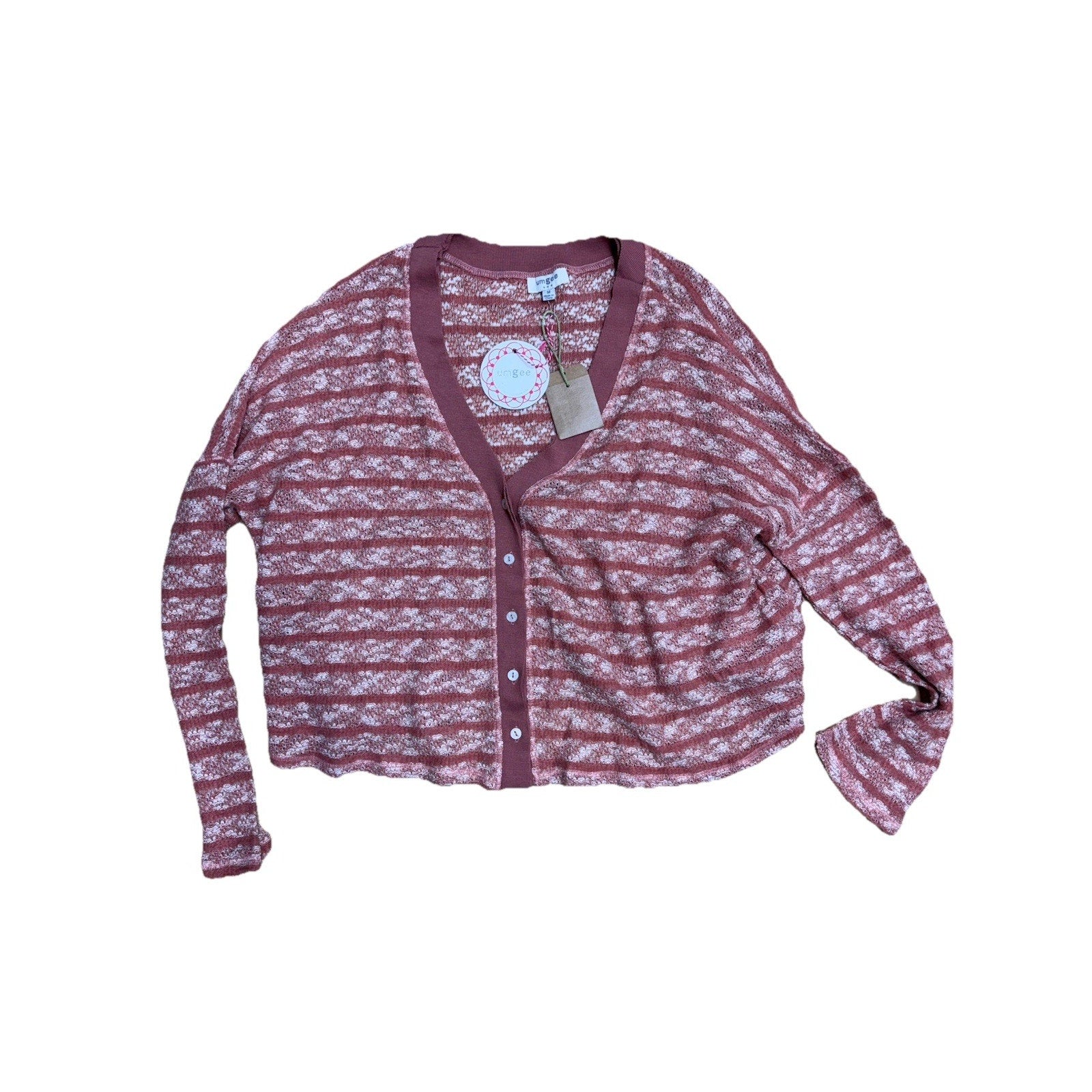NWT Umgee USA Striped Dusty Rose Cardigan Sweater relaxed Size Medium