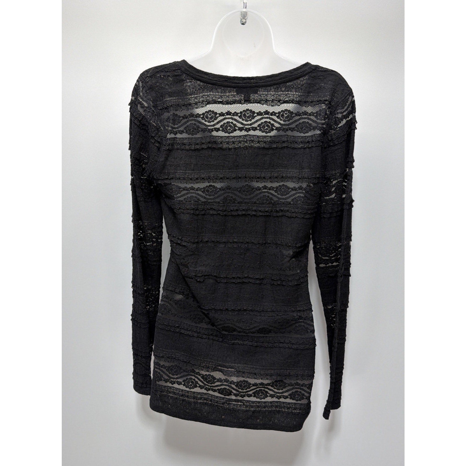 Express Women's Lace Sheer Long Sleeve Top Black Medium Boho Romantic Y2K