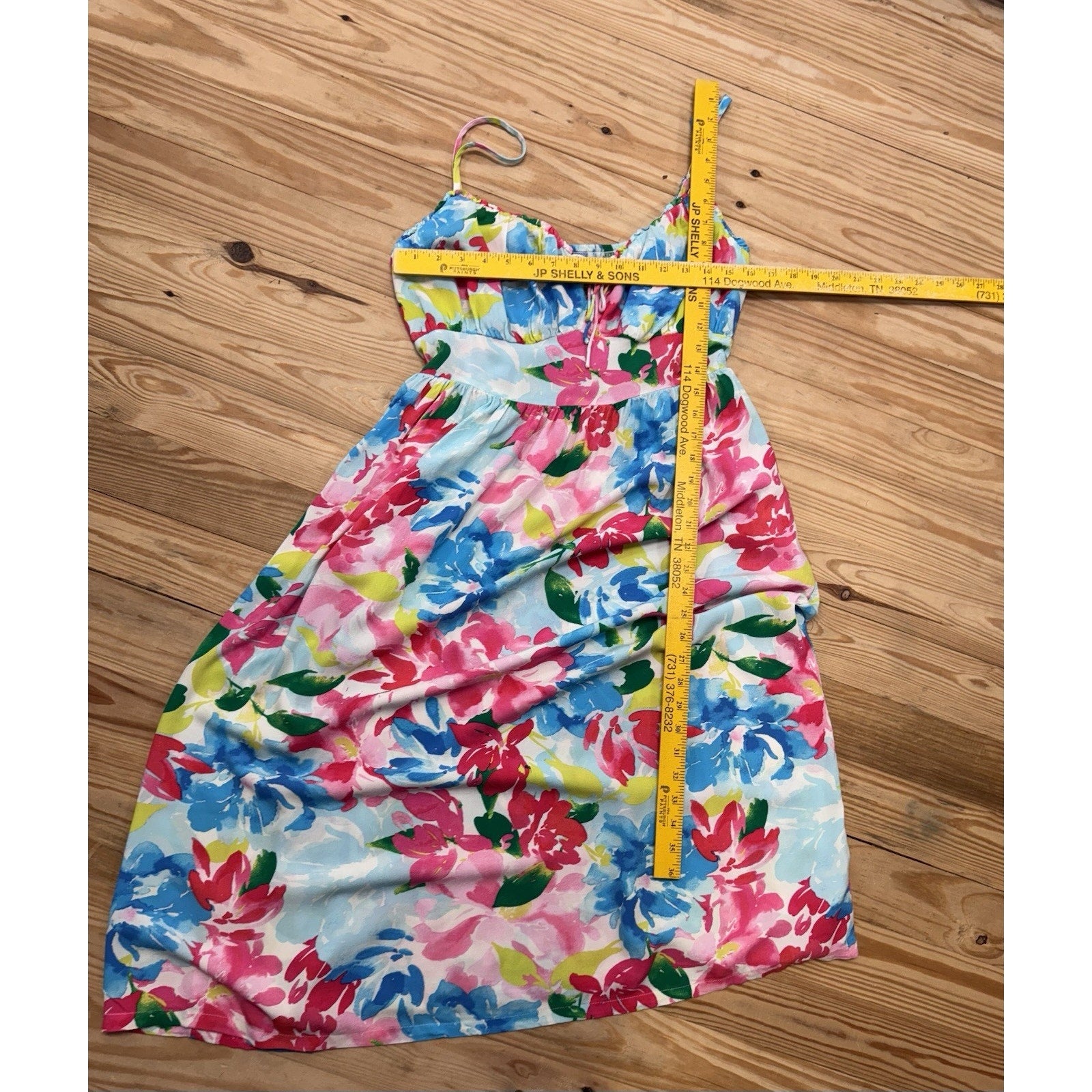 OLD NAVY Fit & Flare Floral Smocked Midi Cami Dress Pink Blue Watercolor Women L