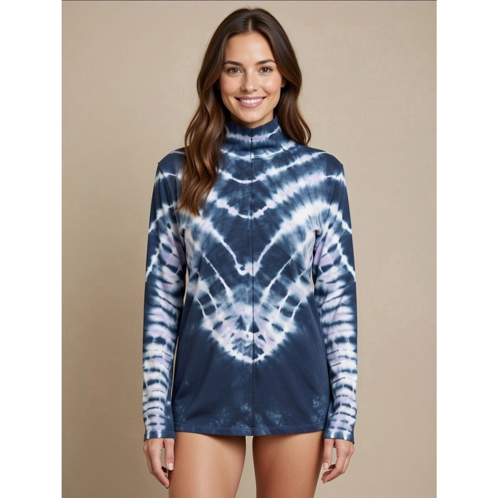 We The Free Free People Womens Turtleneck Long Sleeve Tie Dye Shirt Blue Size S