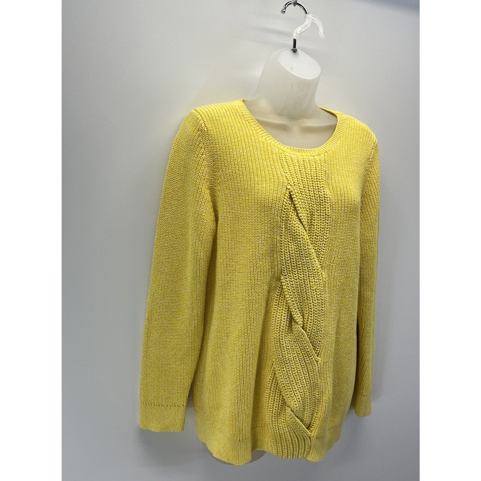 Talbots Cable Knit Bright Yellow Sweater 100% Cotton 1X