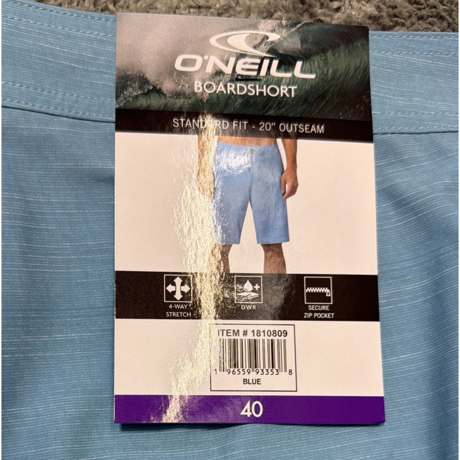 O'NEILL Stocked Men's Blue Boardshorts Standard Fit 20" Outseam Zip Pocket - 40