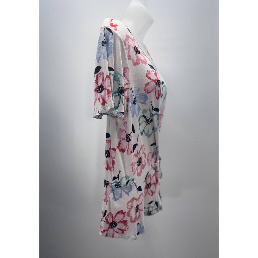 Como Blu White Floral Short Sleeve Blouse High Low Front Tied Women’s Size XXL