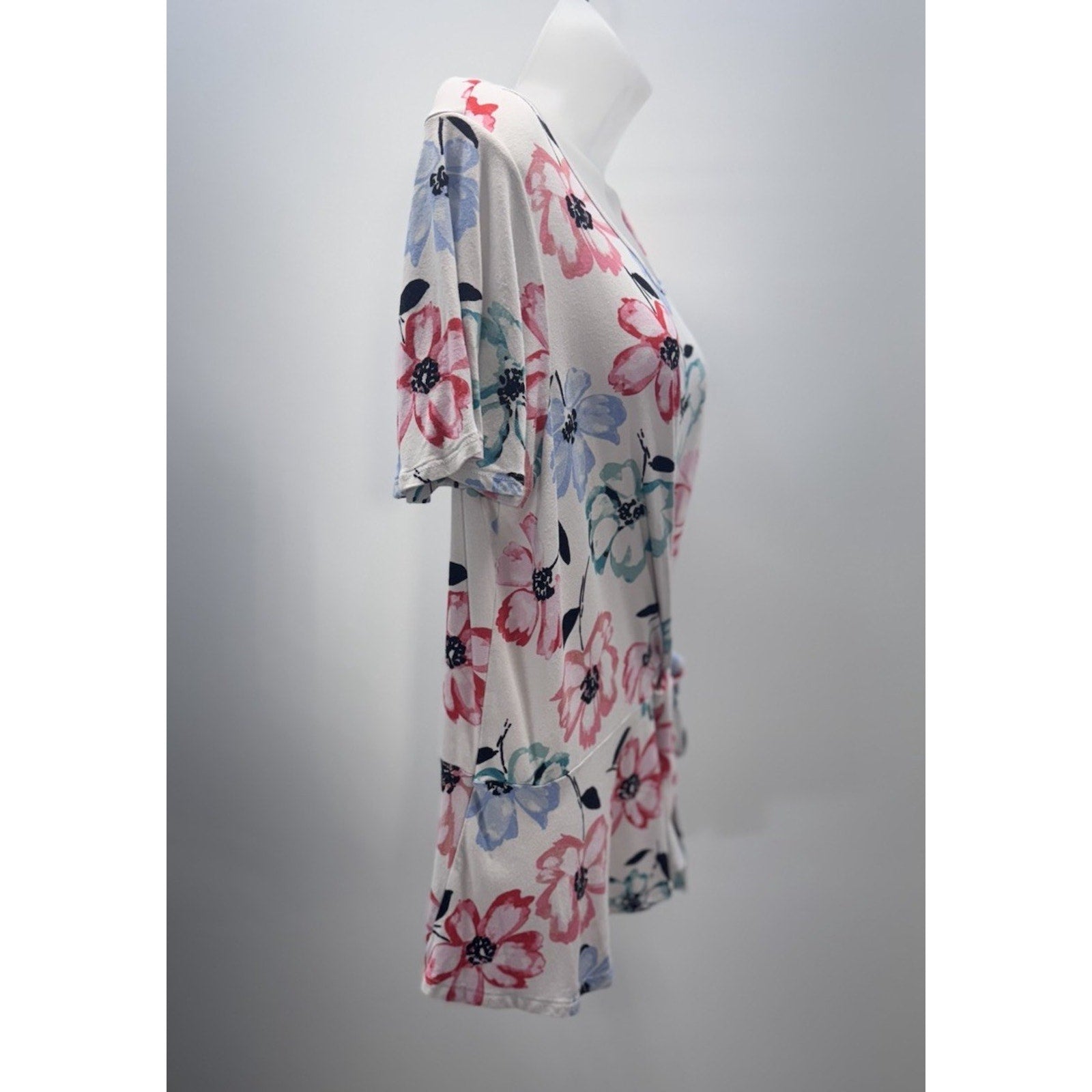 Como Blu White Floral Short Sleeve Blouse High Low Front Tied Women’s Size XXL