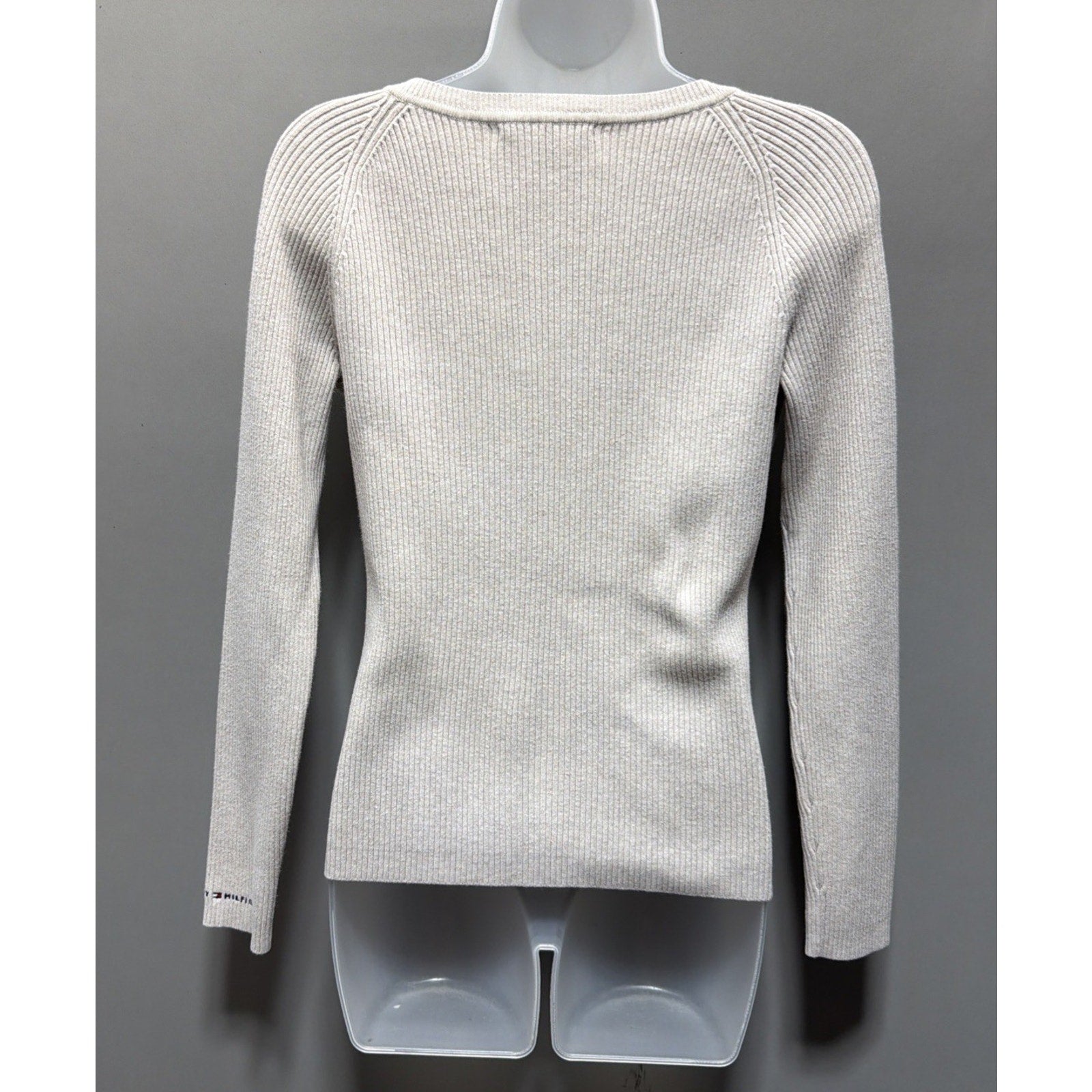 Tommy Hilfiger Jeans Ribbed Sweater Pullover V- Neck Women Beige Size Small