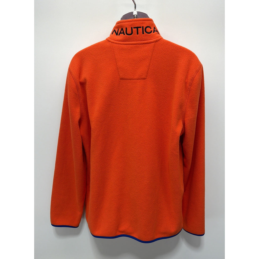 Nautica Men's 1/4 Zip Pullover Fleece Orange L Mock Neck Logo Polyester