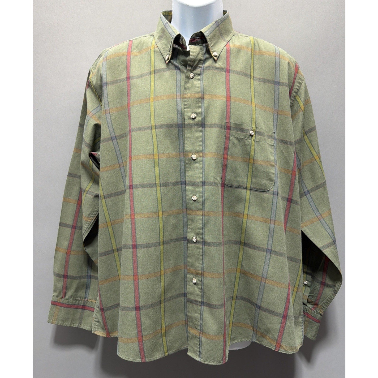 Vintage London Fog Plaid Dress Shirt Single Needle Tailored XL Cabincore