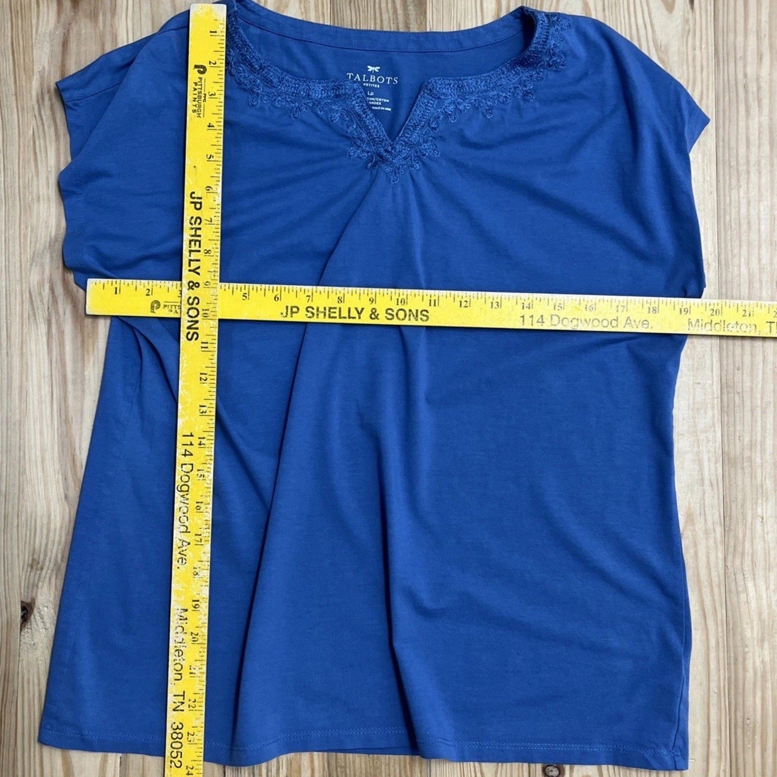 TALBOTS Embroidered Women short sleeve Top - blue - Petite Size PL