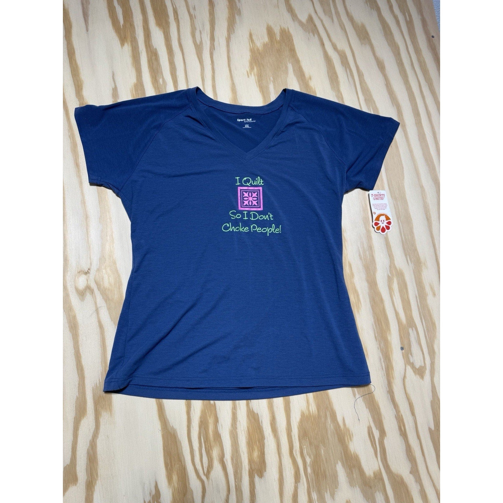 Sport Tek XXL Quilting Shirt Funny I Quilt So I Don’t Choke People Blue V Neck