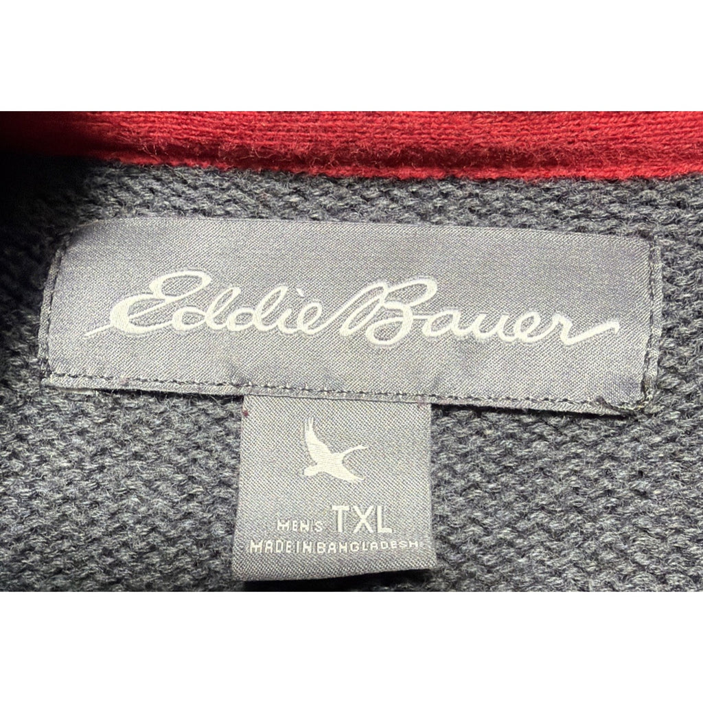 Eddie Bauer Mens Gray/Red Long Sleeve Mock Neck 1/4 Zip Sweater Size XL Tall