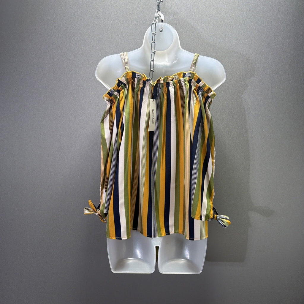 Mileage Women’s 2X Multi Striped Woven Cold Shoulder Button-Up Blouse NWT