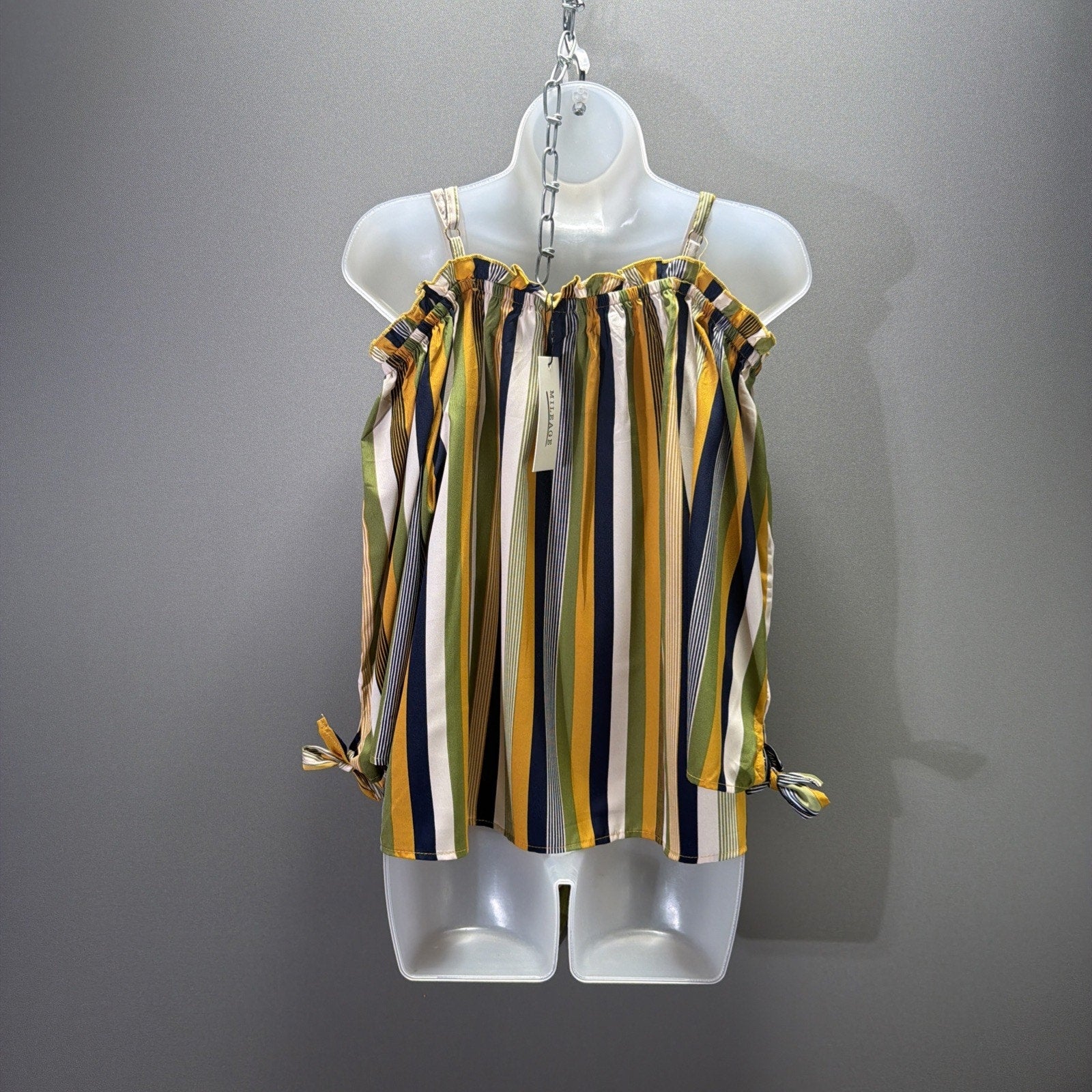 Mileage Women’s 2X Multi Striped Woven Cold Shoulder Button-Up Blouse NWT