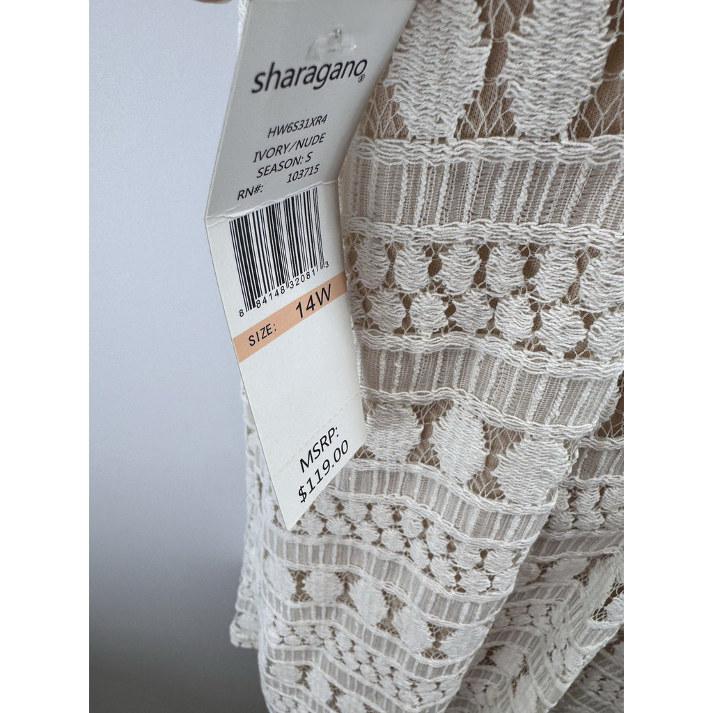Sharagano Lace Crochet Ivory Dress Nude Lining Women’s Size 14W NWT
