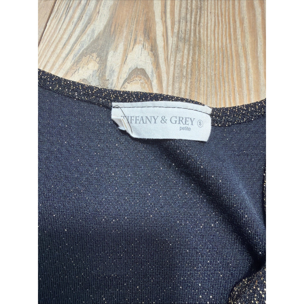 Vintage Tiffany & Grey Cardigan Metallic Gold Black Size Small Made In USA