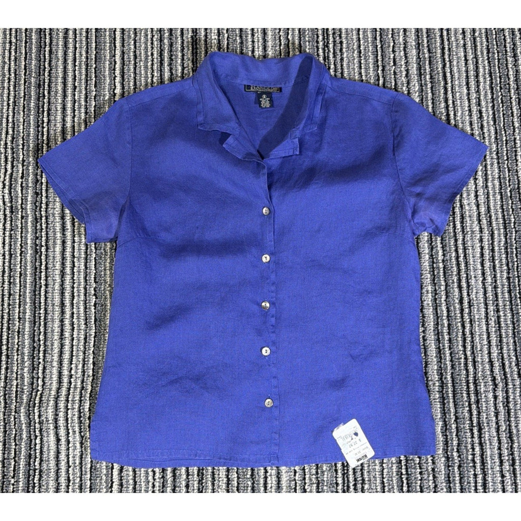 Vintage 90s Harold’s Women’s 8 Shirt 100% Linen Button Down Short Sleeve NWT