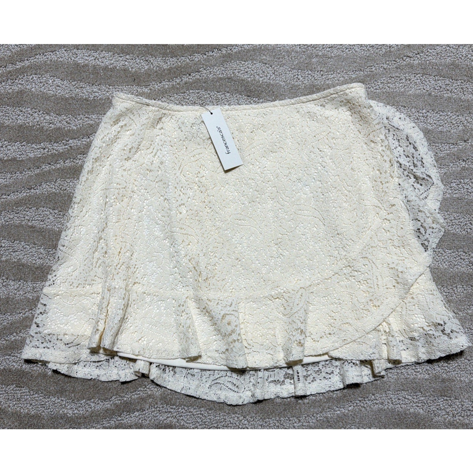 Francesca's Jamie Lace Ruffle Mini Skirt M Ivory Romantic Cottagecore Fairy NWT
