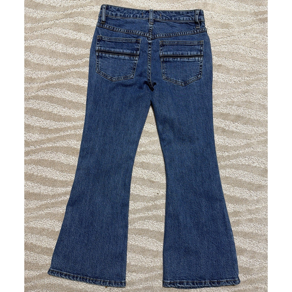 Free People Womens 24 Dark Blue Cropped Mid Rise Flare Jeans 26x24 Stretch