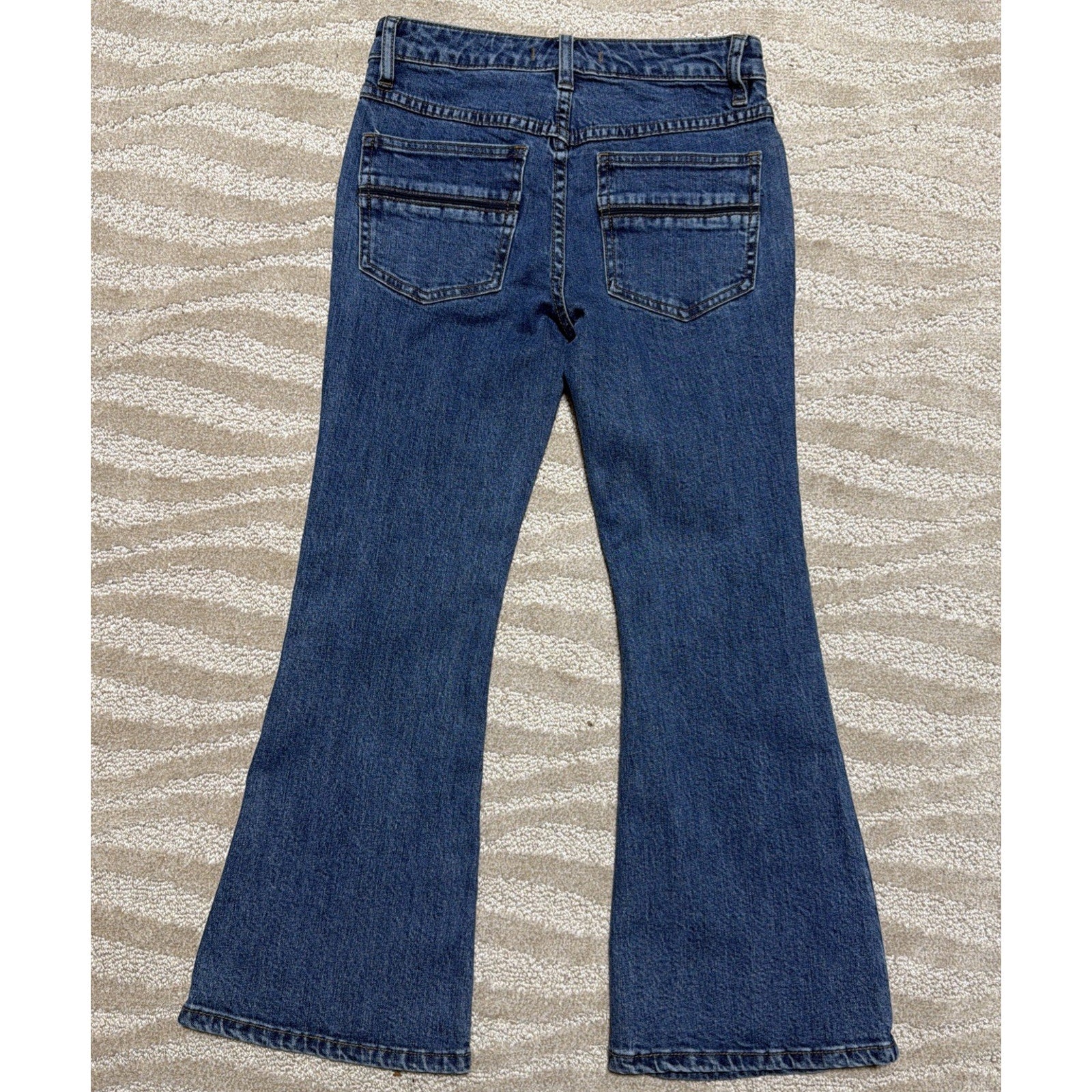Free People Womens 24 Dark Blue Cropped Mid Rise Flare Jeans 26x24 Stretch