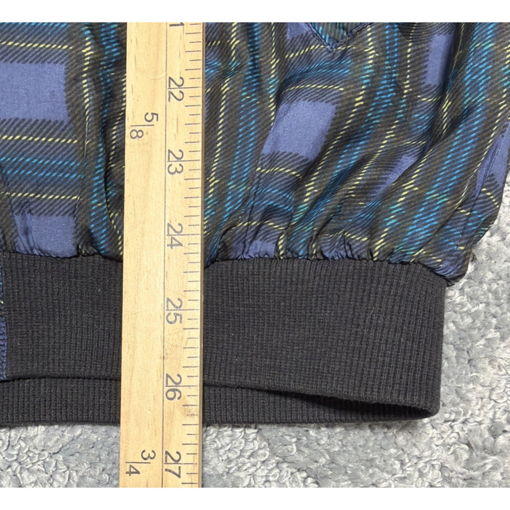 Vintage 80s Protest 100% Silk Plaid Bomber Jacket Pockets Size Large