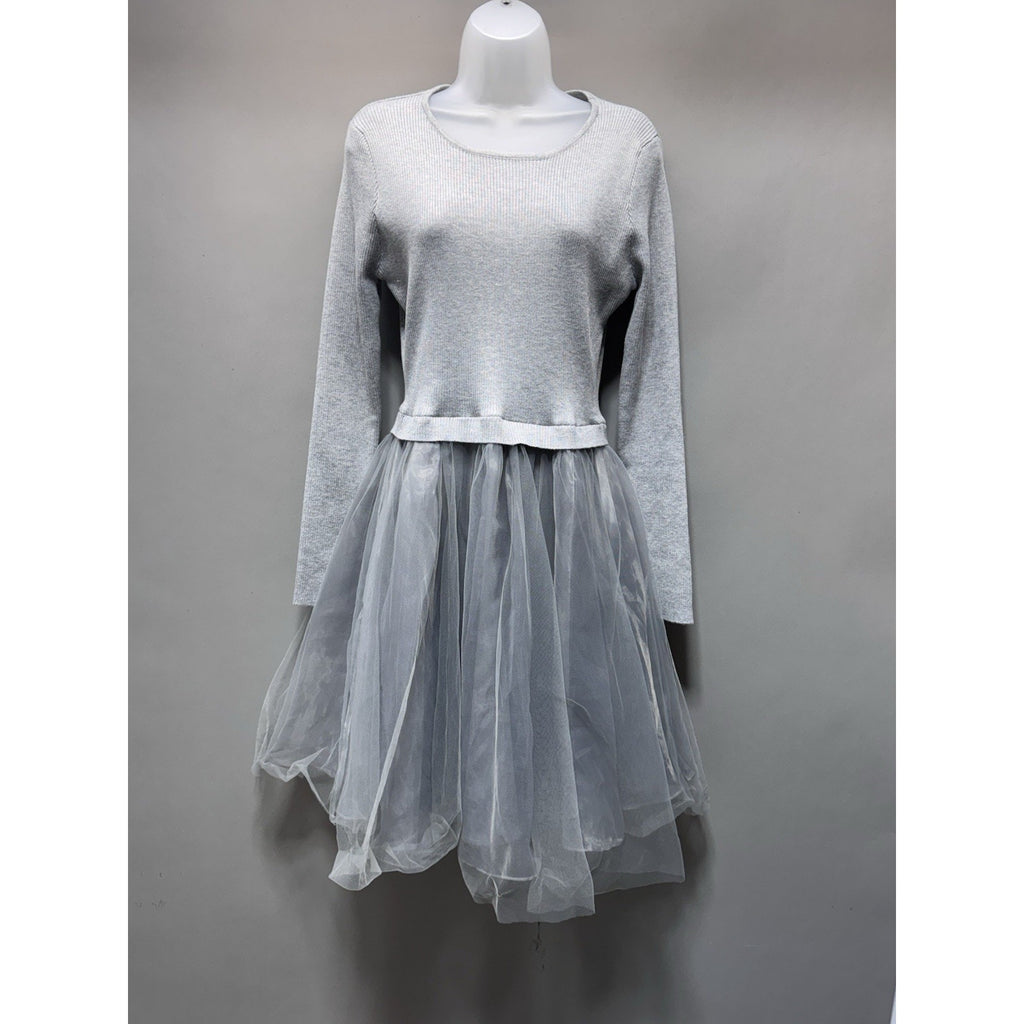 Esley Gray Tulle Ribbed Top Layered Skirt Dress Women’s Size Large New