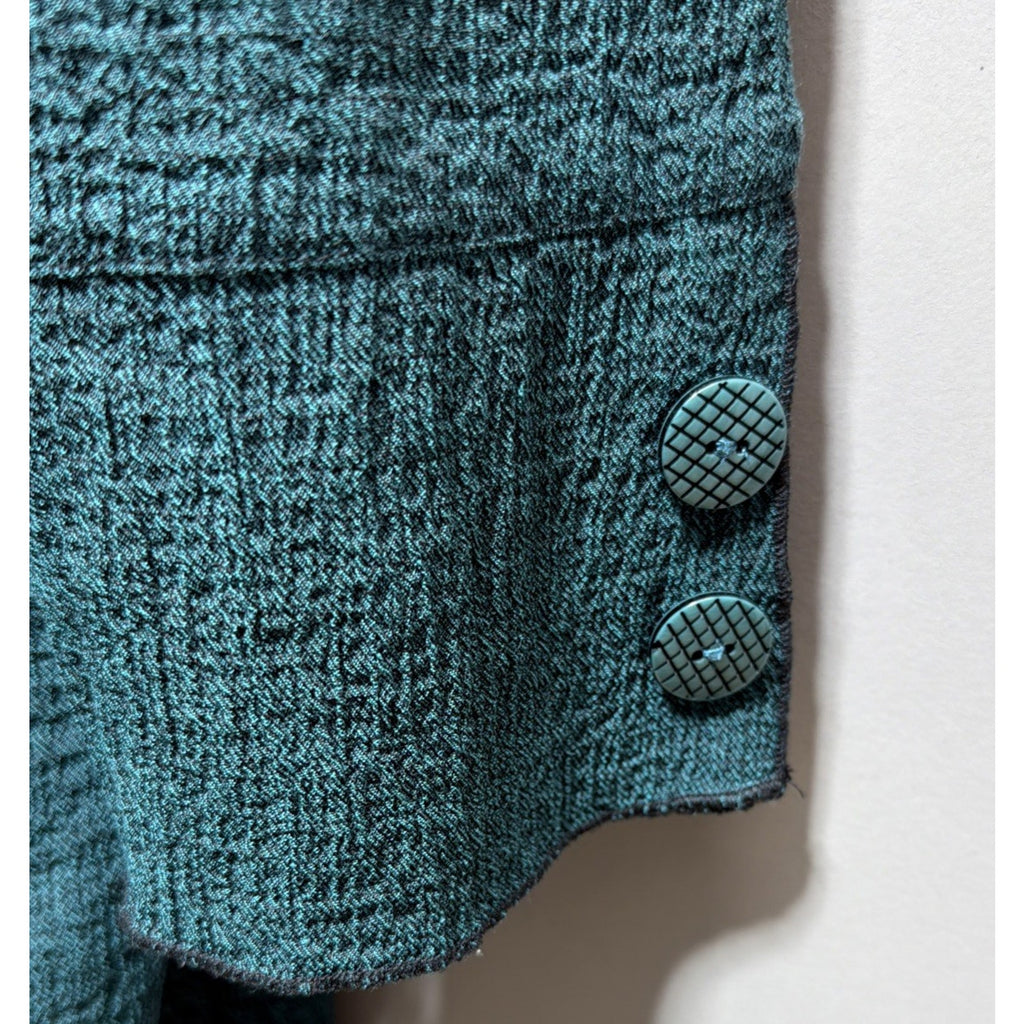 Ali Miles Roll Up 3/4Sleeve Cowl Neck Asymmetric Textured S Teal Green Tunic Top