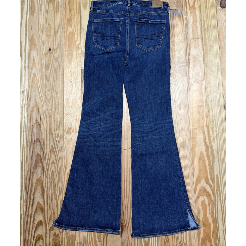 American Eagle Jeans Womens 10 Blue Super Hi-Rise Flare Stretch Denim 29x30
