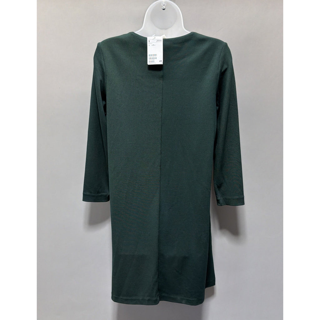 HM Basic Womens S Oversized Green 3/4 Sleeve Shift Dress with Pockets NWT