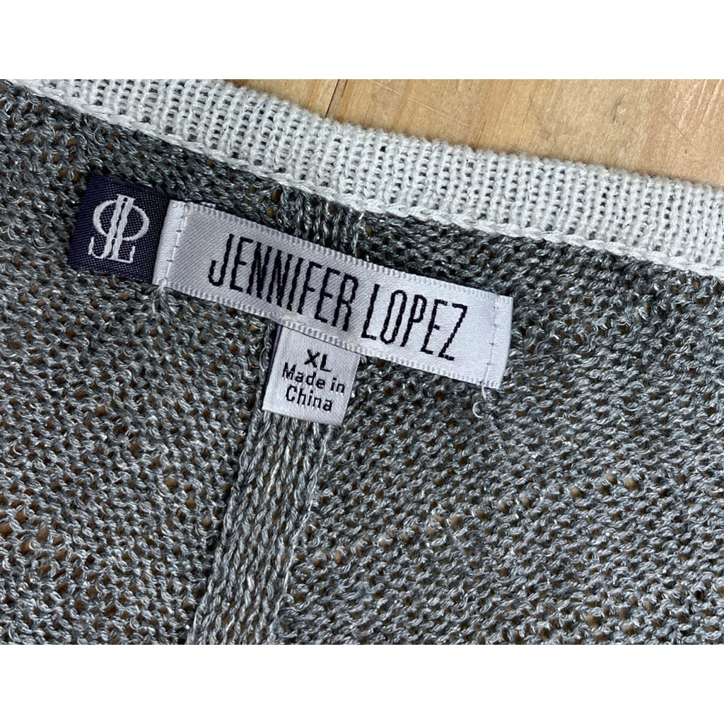 NWT Jennifer Lopez Light Weight Metallic White Gray Long Sleeve Sweater Size XL