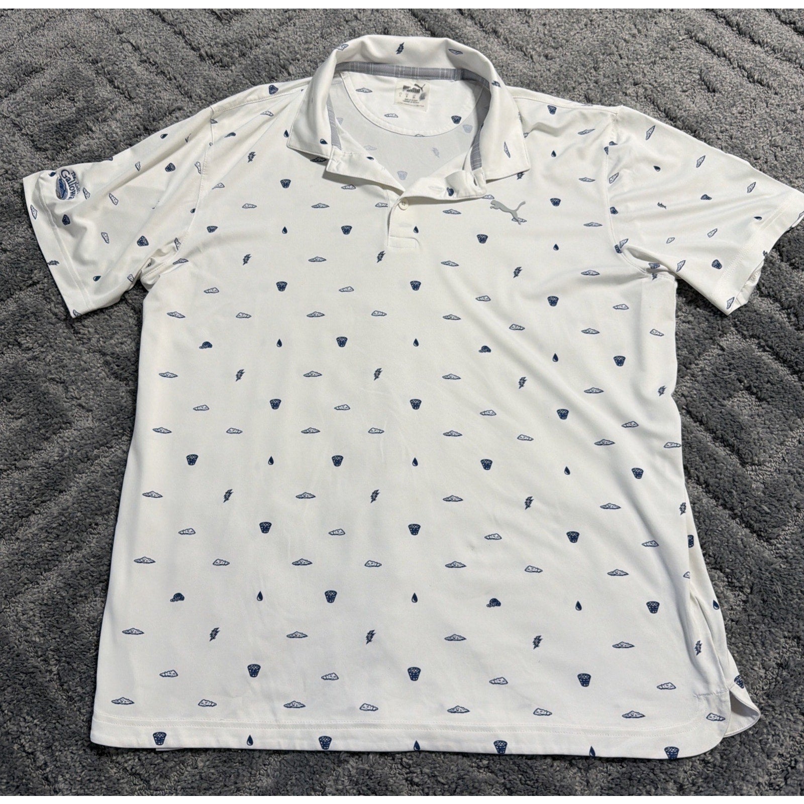 PUMA Men's MATTR Pouring Buckets Polo Shirt in Bright White/Cobalt SZ Large