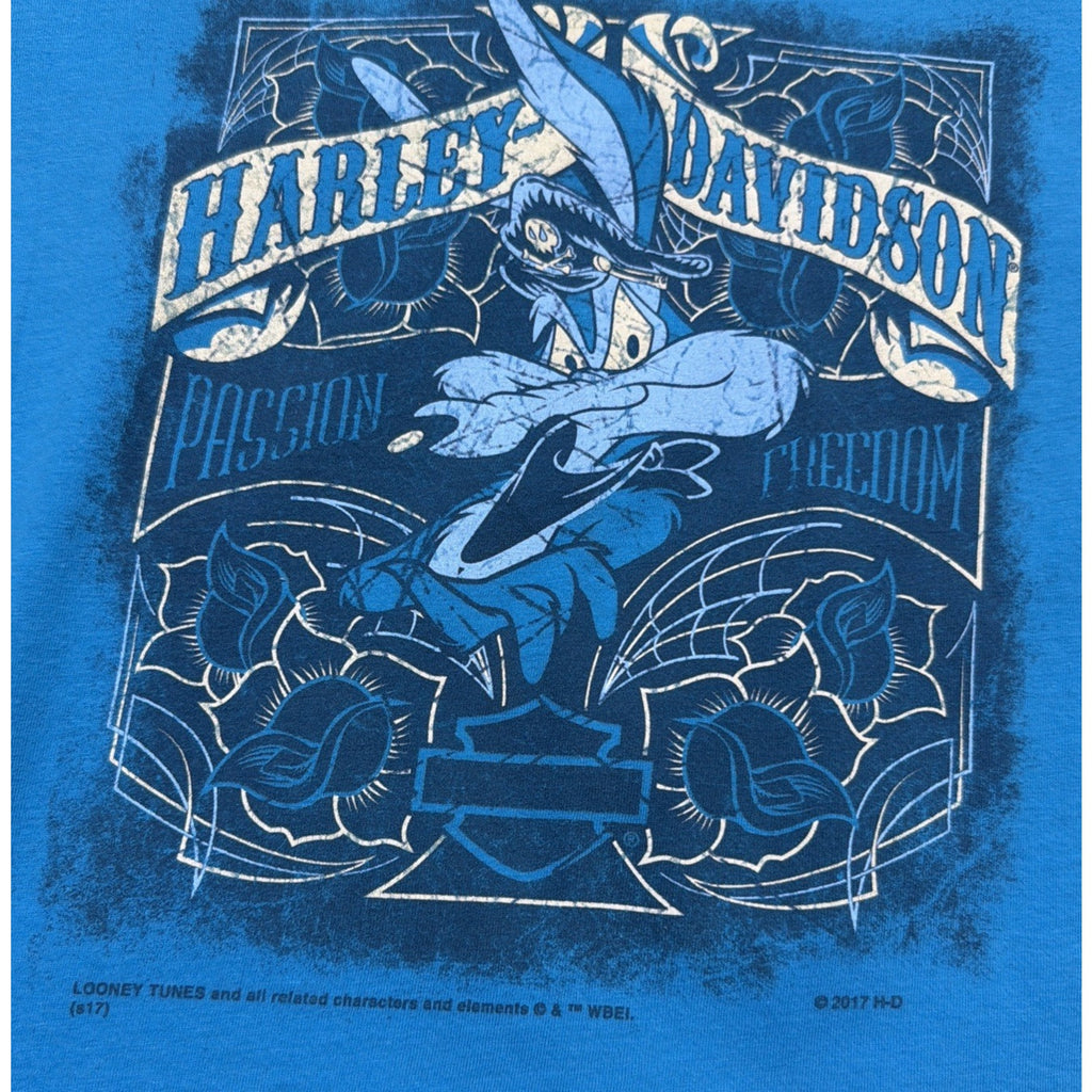 Harley Davidson Womens Looney Tunes T Shirt Large Blue 2017 Daytona Beach FL