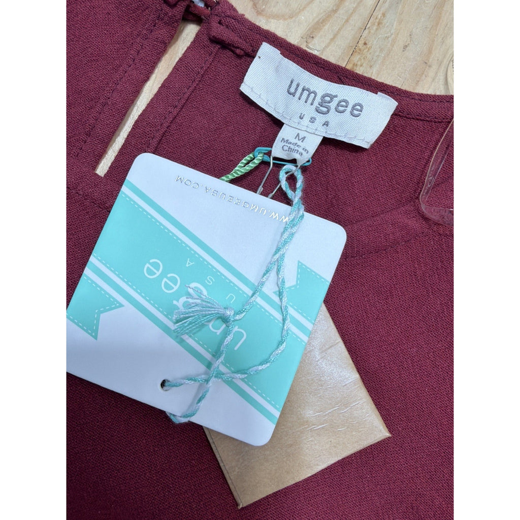 Umgee Dress Size M Wine Red Poinsettia Christmas Floral Mumu Womens Shift New