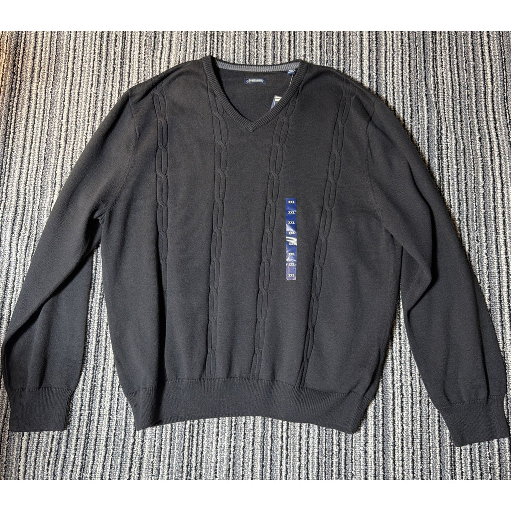 Consensus Black Cotton V Neck Cableknit Pullover Sweater XXL NWT