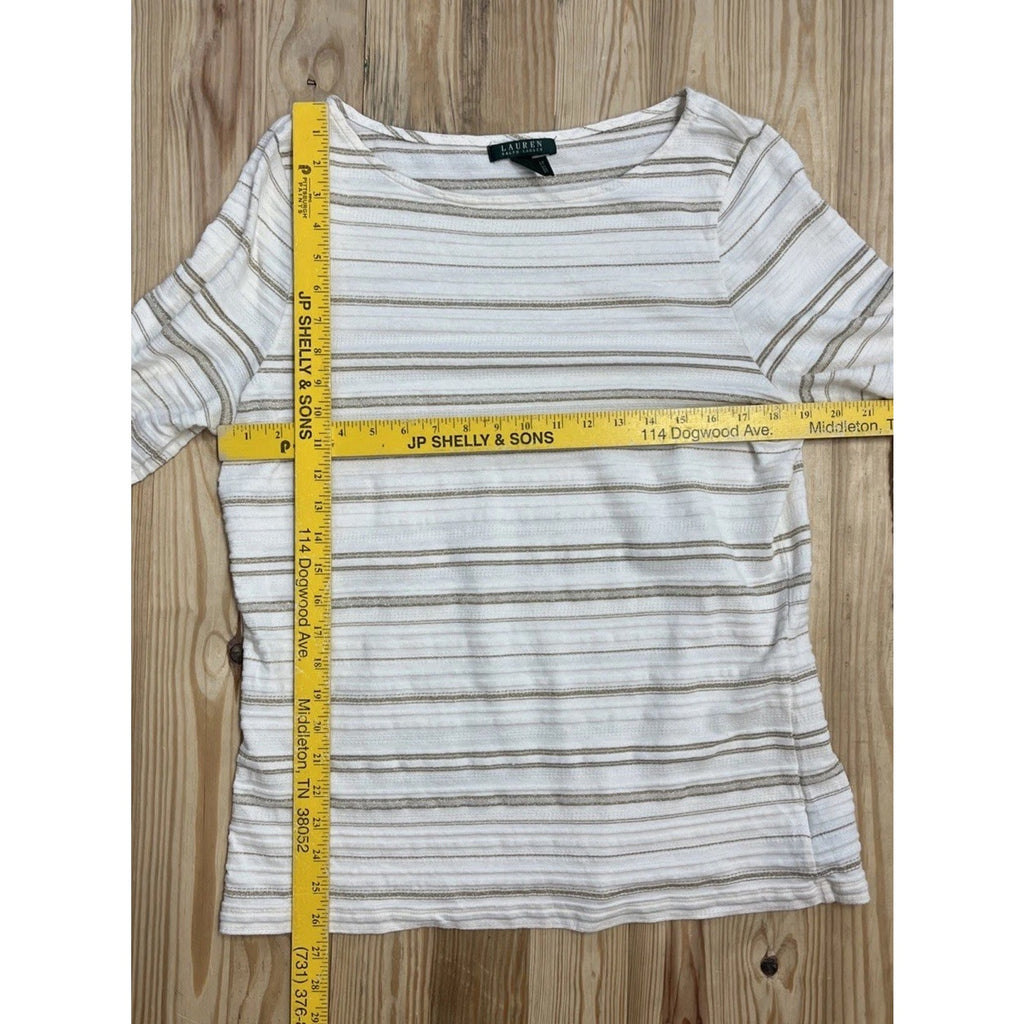 Lauren Ralph Lauren Women's Striped 3/4 Sleeve Shirt Blouse Brown Size XL