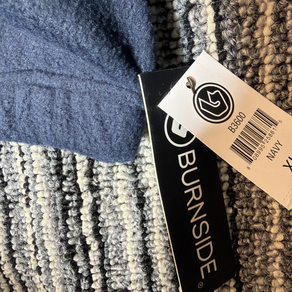 Burnside Polar Fleece Quarter-Zip Scuba Hooded Pullover Navy Blue XL New