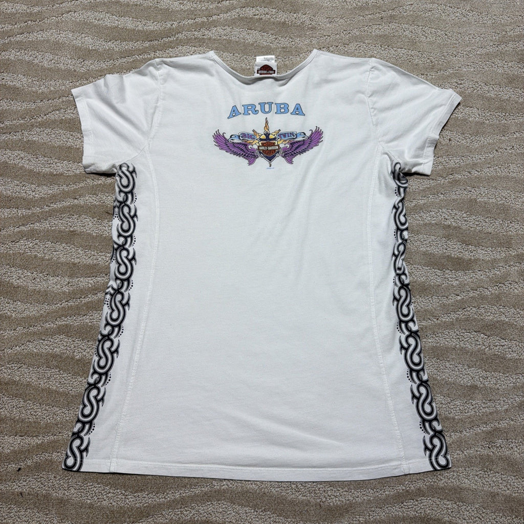 Harley-Davidson Women’s Plus 1X T-Shirt White Side Aztec Made USA 2008 Aruba