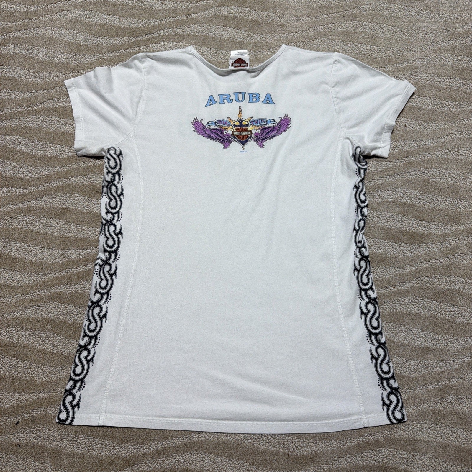 Harley-Davidson Women’s Plus 1X T-Shirt White Side Aztec Made USA 2008 Aruba