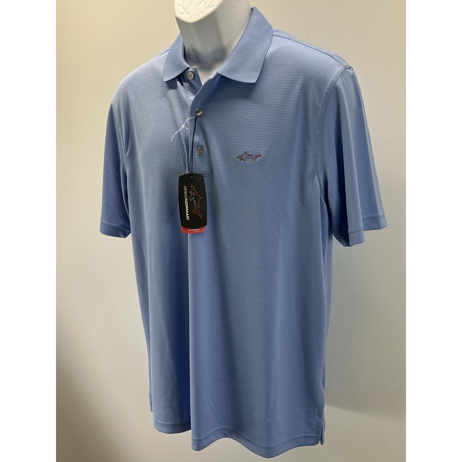 NWT Greg Norman Men's Play Dry Blue Short Sleeve Polo Golf Shirt Size M