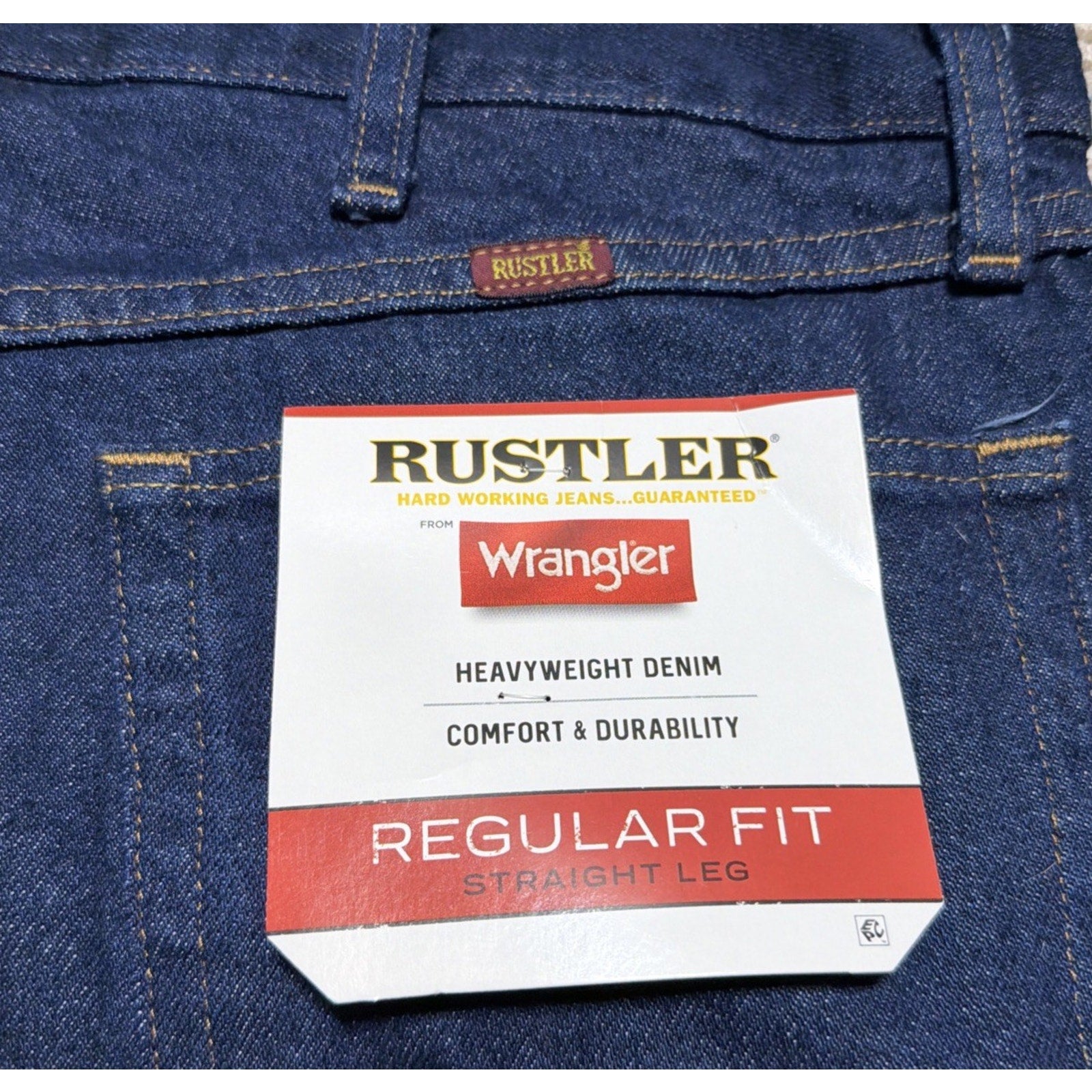 Wrangler Rustler Jeans 36x32 Regular Straight Leg Dark Blue Workwear Denim NWT
