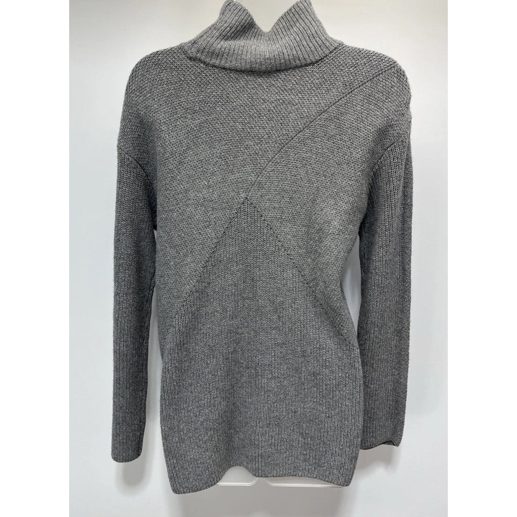 Talbots Mixed Stitch Gray Wool Blend Mock Neck Ribbed Sweater Medium Women's